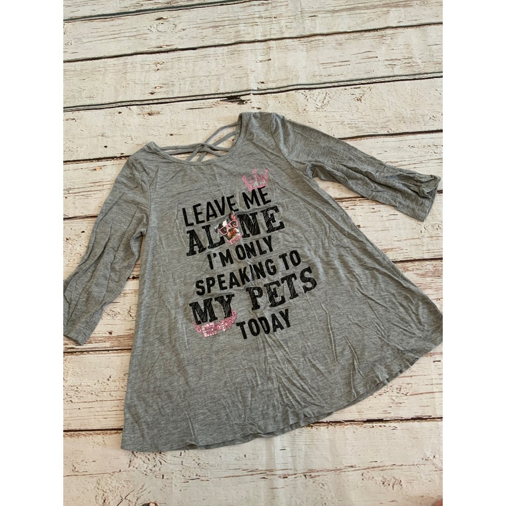 Justice Girls Gray Graphic Tee Leave Me Alone Speaking To My Pets Today Size 8